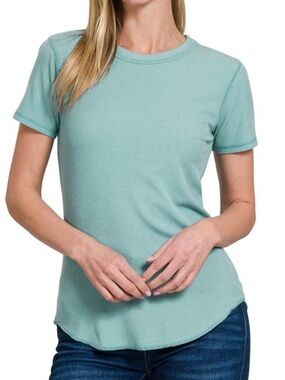 Dusty Teal Stretch Knit Top